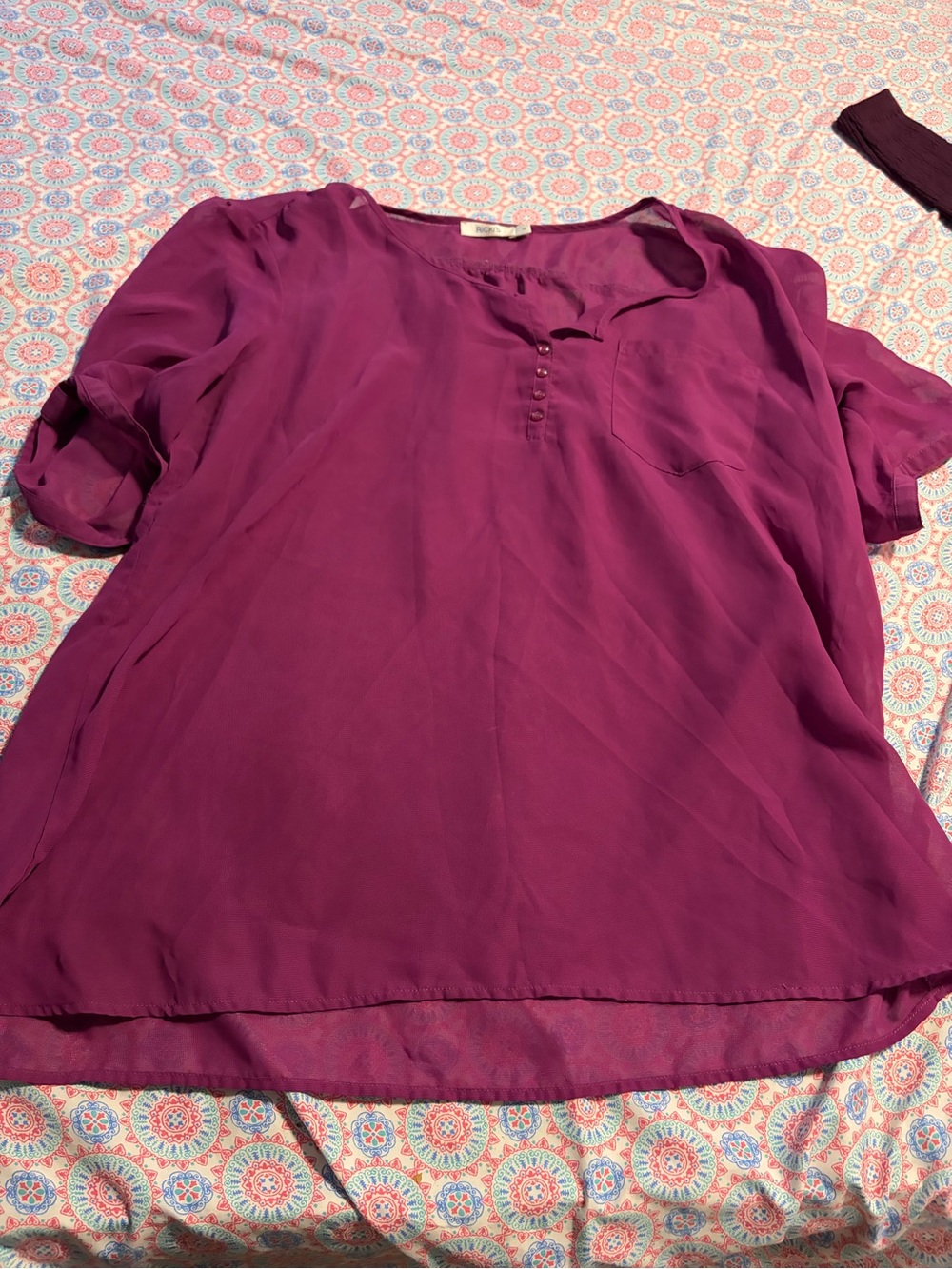 Ricki's Plum Short Sleeve Button-Trim Blouse